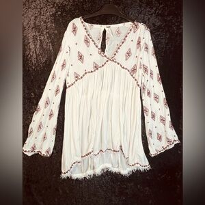 Free People OB475341 Ivory Embroidered Bell Sleeve Top/Tunic Dress, XS